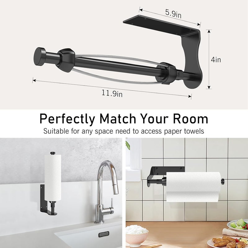 SetSail Paper Towel Holder, Single Hand Operable Paper Towel Holder Under Cabinet with Adjustable Damper, Easy Tear, Wall Mount, Self-Adhesive or Drilled for Kitchen Bathroom, Black - Image 4